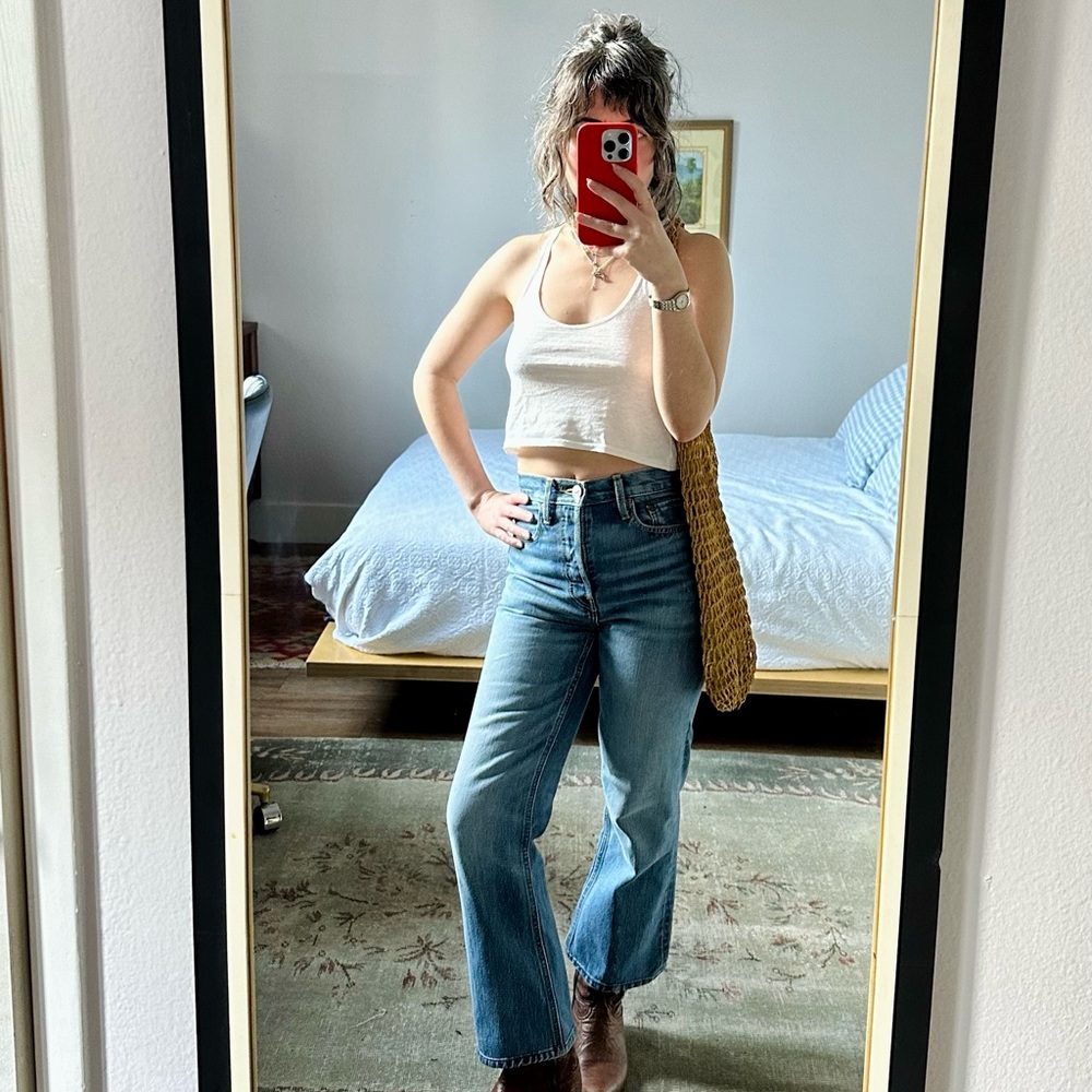 RE/DONE High Rise Bootcut Crop Jeans: Petite